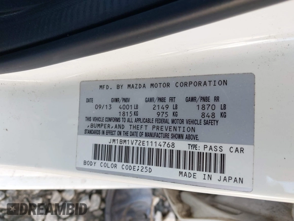2014 Mazda 3 i Touring with VIN JM1BM1V72E1114768, listed as a IAAI auction lot 41393460 with 199,122 mi miles and . Bid and sale history available at DreamBid. Image 9.