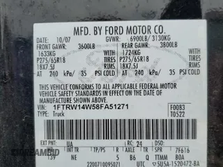 2008 Ford F-150 XL with VIN 1FTRW14W58FA51271, listed as a Copart auction lot 50813415 with 190,108 mi miles and Clean title. Bid and sale history available at DreamBid. Image 12.