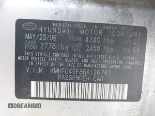 2006 Hyundai Azera SE with VIN KMHFC46F86A126741, listed as a IAAI auction lot 42154172 with 86,960 mi miles and . Bid and sale history available at DreamBid. Image 9.