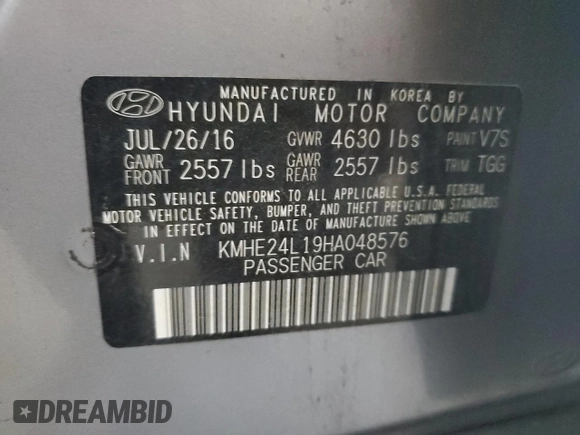 2017 Hyundai Sonata Hybrid SE with VIN KMHE24L19HA048576, listed as a Copart auction lot 53164213 with 101,715 mi miles. Bid and sale history available at carsss.com. Image 14.