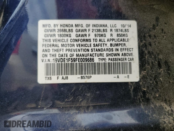 2015 Acura ILX Premium z VIN 19VDE1F59FE009686, wystawiony jako Copart lot #53257225 z przebiegiem 94 118 mil mil oraz Szkoda całkowita • Salvage title. Historia ofert i sprzedaży dostępna na DreamBid. Obrazek 13.