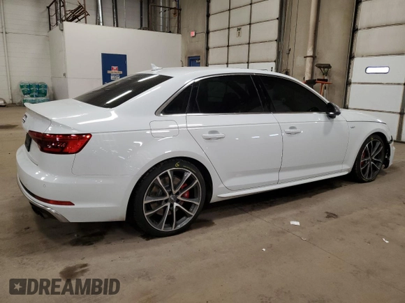 2018 Audi S4 Prestige z VIN WAUC4AF43JA002626, wystawiony jako Copart lot #47585835 z przebiegiem 93 514 mil mil oraz Szkody całkowita. Historia ofert i sprzedaży dostępna na DreamBid. Obrazek 3.