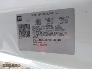 2022 Chevrolet Camaro 1LT with VIN 1G1FB1RX8N0108540, listed as a IAAI auction lot 41643805 with 35,257 mi miles. Bid and sale history available at carsss.com. Image 9.