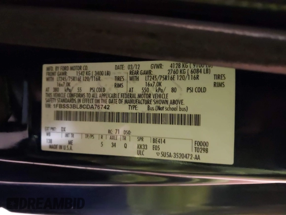 2012 Ford Econoline Passenger XL с VIN 1FBSS3BL8CDA76742, выставлен на аукционе IAAI как лот 41168179 с пробегом 250 991 миль миль и . История ставок и продаж доступна на DreamBid. Изображение 9.