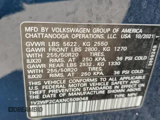 2022 Volkswagen Atlas SE with VIN 1V2WP2CAXNC508048, listed as a Copart auction lot 63107444 with 23,844 mi miles and Salvage title. Bid and sale history available at DreamBid. Image 13.