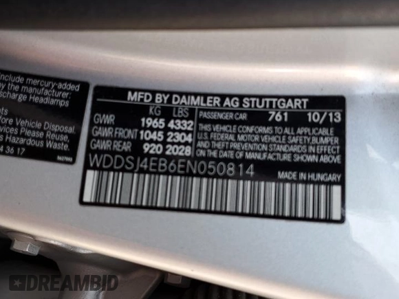 2014 Mercedes-Benz CLA 250 z VIN WDDSJ4EB6EN050814, wystawiony jako Copart lot #54709615 z przebiegiem 85 314 mil mil oraz Szkoda całkowita • Salvage title. Historia ofert i sprzedaży dostępna na DreamBid. Obrazek 12.