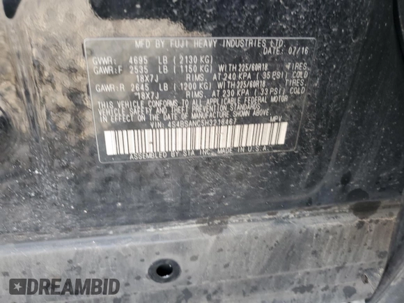 2017 Subaru Outback Limited with VIN 4S4BSANC5H3218467, listed as a Copart auction lot 52347725 with 230,351 mi miles and Salvage title. Bid and sale history available at DreamBid. Image 12.