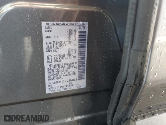 2025 Nissan Pathfinder SV with VIN 5N1DR3BA4SC228403, listed as a Copart auction lot 48722615 with 1,037 mi miles and Clean title. Bid and sale history available at DreamBid. Image 13.