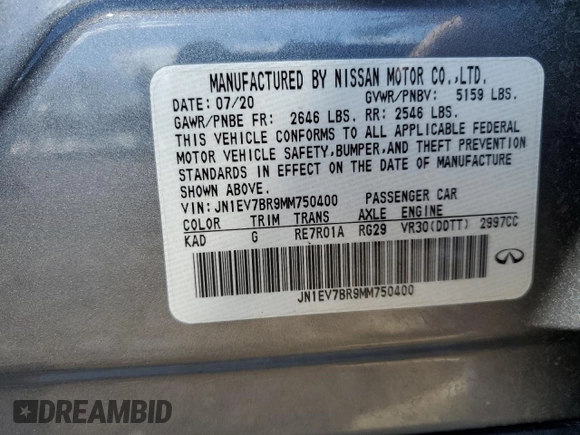 2021 Infiniti Q50 Luxe with VIN JN1EV7BR9MM750400, listed as a Copart auction lot 47427445 with 49,273 mi miles and Salvage Title. Bid and sale history available at carsss.com. Image 12.