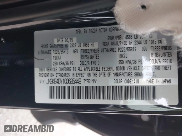 2016 Mazda CX-5 Grand Touring with VIN JM3KE4DY1G0685449, listed as a IAAI auction lot 41162840 with 134,525 mi miles. Bid and sale history available at carsss.com. Image 9.