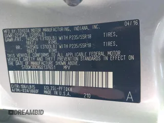 2016 Toyota Sienna Ltd with VIN 5TDDK3DCXGS137651, listed as a IAAI auction lot 42004497 with 116,274 mi miles. Bid and sale history available at carsss.com. Image 9.
