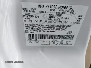 2010 Ford Escape XLT с VIN 1FMCU0D77AKD38652, выставлен на аукционе IAAI как лот 41264448 с пробегом 257 864 миль миль и . История ставок и продаж доступна на DreamBid. Изображение 9.
