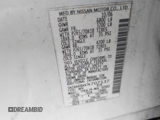 2007 Nissan Armada SE z VIN 5N1BA08AX7N707537, wystawiony jako IAAI lot #41563441 z przebiegiem 297 927 mil mil oraz . Historia ofert i sprzedaży dostępna na DreamBid. Obrazek 9.