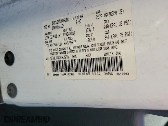 2005 Dodge 1500 SLT with VIN 1D7HA16N65J651259, listed as a Copart auction lot 71097483 with 247,904 mi miles and Salvage Title. Bid and sale history available at carsss.com. Image 12.