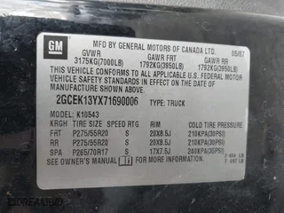 2007 Chevrolet Silverado 1500 LTZ with VIN 2GCEK13YX71690006, listed as a IAAI auction lot 41335272 with 249,949 mi miles. Bid and sale history available at carsss.com. Image 9.