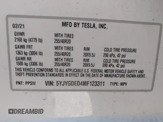 2021 Tesla Model Y Standard Range z VIN 5YJYGDED4MF123311, wystawiony jako IAAI lot #41200519 z przebiegiem 70 190 mil mil oraz . Historia ofert i sprzedaży dostępna na DreamBid. Obrazek 9.