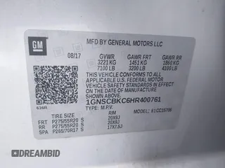 2017 Chevrolet Tahoe LT with VIN 1GNSCBKC6HR400761, listed as a IAAI auction lot 42612368 with 125,843 mi miles and . Bid and sale history available at DreamBid. Image 9.