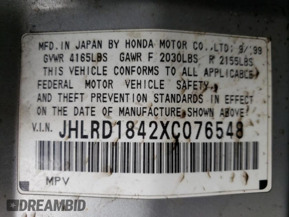 1999 Honda CR-V LX with VIN JHLRD1842XC076548, listed as a Copart auction lot 45907185 with 197,674 mi miles and Salvage Title. Bid and sale history available at carsss.com. Image 13.