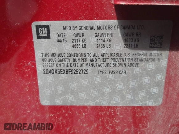 2015 Buick Regal с VIN 2G4GK5EX8F9252729, выставлен на аукционе IAAI как лот 42231824 с пробегом 144 063 миль миль и . История ставок и продаж доступна на DreamBid. Изображение 9.