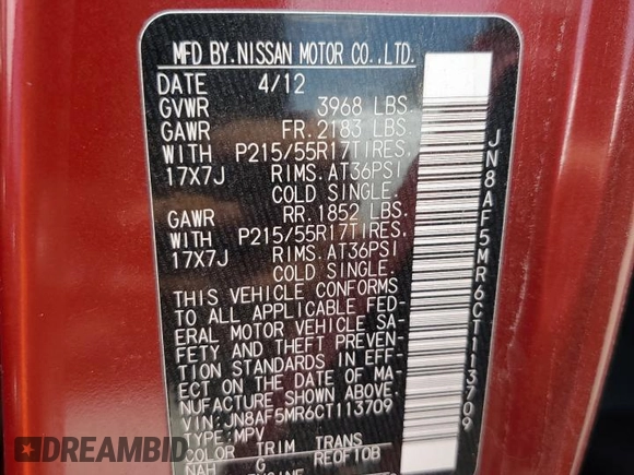 2012 Nissan Juke SL with VIN JN8AF5MR6CT113709, listed as a Copart auction lot 70403964 with 136,520 mi miles and Salvage Title. Bid and sale history available at carsss.com. Image 13.