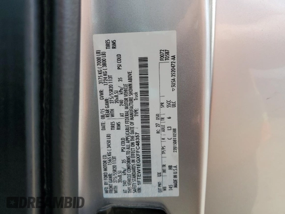 2015 Ford F-150 XLT with VIN 1FTEW1EGXFFC48357, listed as a Copart auction lot 59607485 with 199,050 mi miles and Salvage title. Bid and sale history available at DreamBid. Image 12.