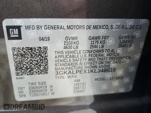 2019 GMC Terrain SLT with VIN 3GKALPEX1KL348619, listed as a Copart auction lot 48853745 with 69,182 mi miles and Salvage Title. Bid and sale history available at carsss.com. Image 13.