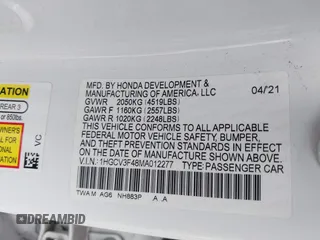 2021 Honda Accord EX with VIN 1HGCV3F48MA012277, listed as a IAAI auction lot 41892501 with 78,616 mi miles and . Bid and sale history available at DreamBid. Image 9.