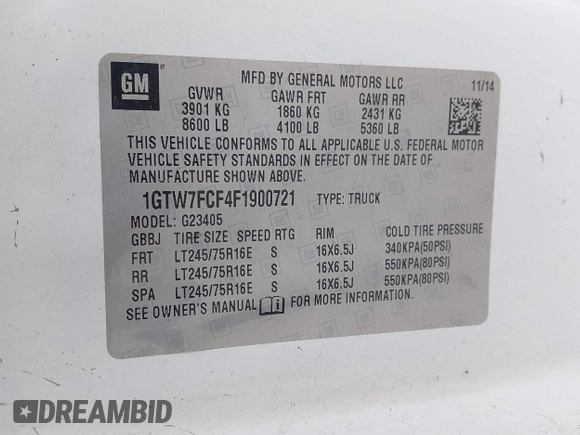 2015 GMC Savana Cargo z VIN 1GTW7FCF4F1900721, wystawiony jako IAAI lot #41721202 z przebiegiem 228 699 mil mil oraz . Historia ofert i sprzedaży dostępna na DreamBid. Obrazek 9.