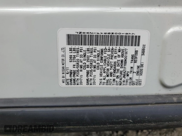 2011 Nissan Murano z VIN JN8AZ1FY6BW001977, wystawiony jako Copart lot #51158635 z przebiegiem 132 619 mil mil oraz Szkoda całkowita • Salvage title. Historia ofert i sprzedaży dostępna na DreamBid. Obrazek 12.