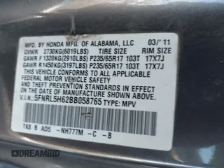 2011 Honda Odyssey EX-L with VIN 5FNRL5H62BB058765, listed as a IAAI auction lot 42017802 with 178,512 mi miles and . Bid and sale history available at carsss.com. Image 9.