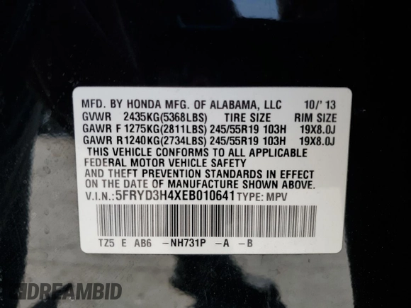 2014 Acura MDX Technology with VIN 5FRYD3H4XEB010641, listed as a Copart auction lot 59573205 with 135,968 mi miles and Salvage title. Bid and sale history available at DreamBid. Image 13.