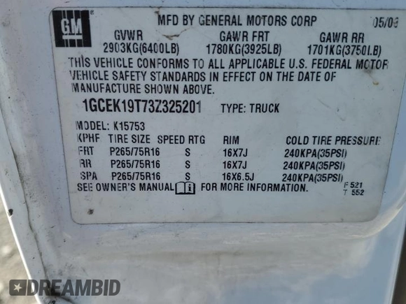 2003 Chevrolet Silverado 1500 LT with VIN 1GCEK19T73Z325201, listed as a Copart auction lot 88667655 with 247,505 mi miles and Salvage Title. Bid and sale history available at DreamBid. Image 14.