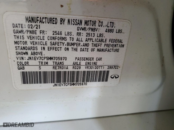 2021 Infiniti Q50 3.0t SIGNATURE EDITION with VIN JN1EV7CP5MM705970, listed as a Copart auction lot 87705365 with 0 mi miles and Salvage Title. Bid and sale history available at carsss.com. Image 14.