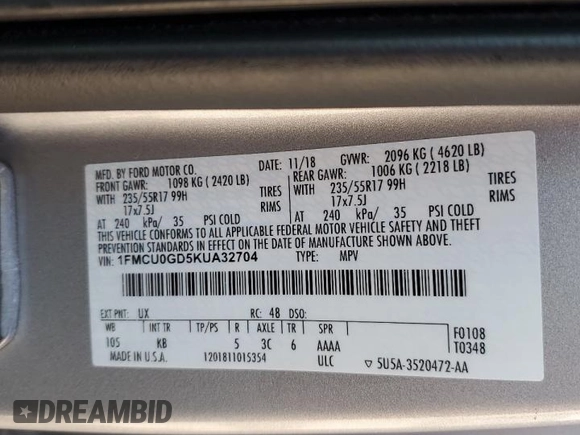 2019 Ford Escape SE with VIN 1FMCU0GD5KUA32704, listed as a Copart auction lot 49691715 with 81,116 mi miles and Salvage Title. Bid and sale history available at carsss.com. Image 13.