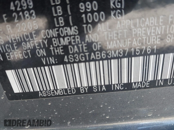 2021 Subaru Impreza with VIN 4S3GTAB63M3715761, listed as a IAAI auction lot 42095438 with 18,295 mi miles and . Bid and sale history available at DreamBid. Image 9.