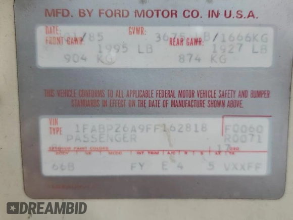 1986 Ford Mustang z VIN NOVIN42794605, wystawiony jako Copart lot #42794605 z przebiegiem 62 794 mil mil oraz Nie do naprawy • Non repairable. Historia ofert i sprzedaży dostępna na DreamBid. Obrazek 12.