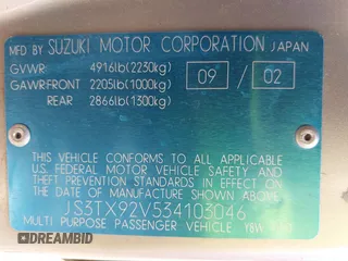 2003 Suzuki XL7 Touring with VIN JS3TX92V534103046, listed as a IAAI auction lot 41978971 with 185,038 mi miles and . Bid and sale history available at DreamBid. Image 9.