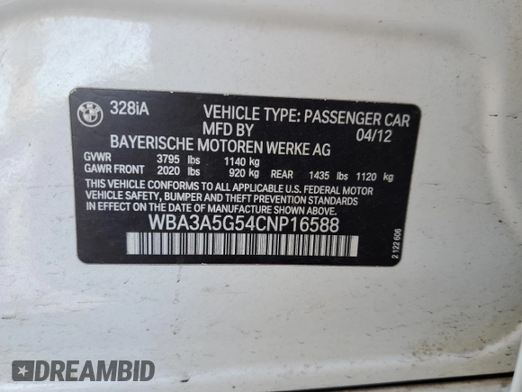 2012 BMW 3 Series 328i z VIN WBA3A5G54CNP16588, wystawiony jako Copart lot #52438505 z przebiegiem 185 499 mil mil oraz Szkoda całkowita • Salvage title. Historia ofert i sprzedaży dostępna na DreamBid. Obrazek 14.