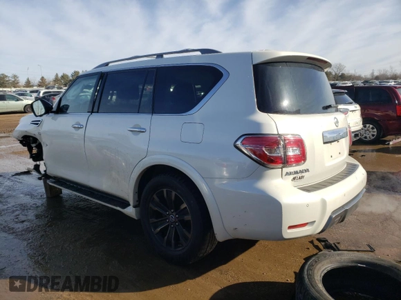 2019 Nissan Armada Platinum with VIN JN8AY2NE9K9758483, listed as a Copart auction lot 42636495 with 43,952 mi miles and Salvage Title. Bid and sale history available at carsss.com. Image 2.