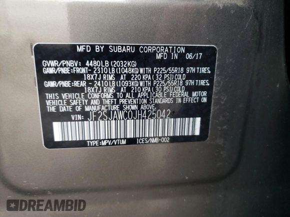 2018 Subaru Forester Touring with VIN JF2SJAWC0JH425042, listed as a Copart auction lot 72375362 with Not Provided miles and . Bid and sale history available at DreamBid. Image 13.