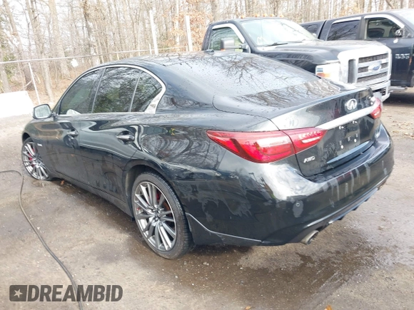 2020 Infiniti Q50 Red Sport 400 with VIN JN1FV7AR3LM660552, listed as a IAAI auction lot 41477949 with 53,392 mi miles and . Bid and sale history available at carsss.com. Image 3.