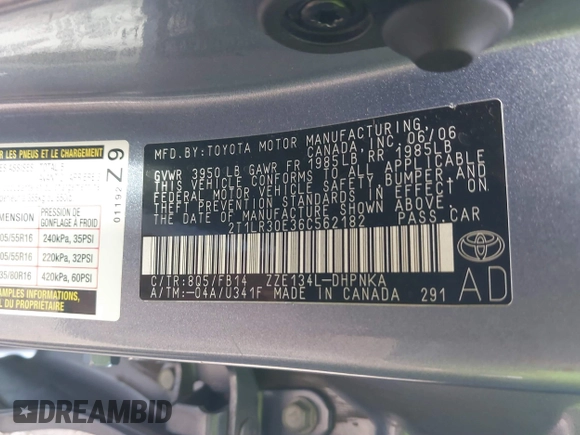 2006 Toyota Matrix STD z VIN 2T1LR30E36C562182, wystawiony jako IAAI lot #40937916 z przebiegiem 71 466 mil mil oraz . Historia ofert i sprzedaży dostępna na DreamBid. Obrazek 9.