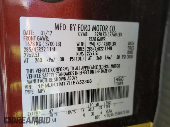 2017 Ford Expedition EL Platinum with VIN 1FMJK1MT7HEA52308, listed as a Copart auction lot 42376245 with 108,063 mi miles and Salvage Title. Bid and sale history available at carsss.com. Image 15.
