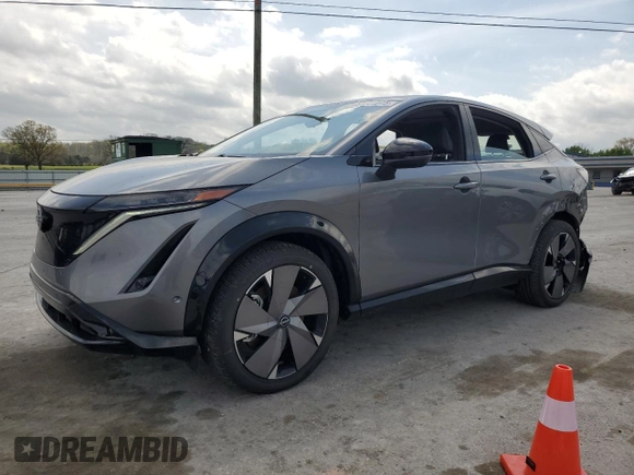 2024 Nissan ARIYA Platinum+ with VIN JN1DF0CD2RM740057, listed as a Copart auction lot 51851075 with 1,168 mi miles and Salvage title. Bid and sale history available at DreamBid. Image 1.