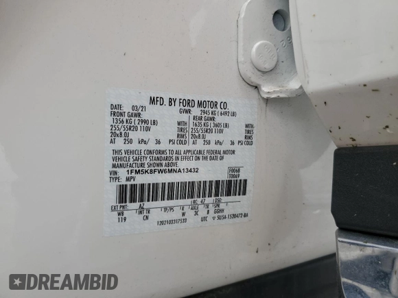 2021 Ford Explorer Limited z VIN 1FM5K8FW6MNA13432, wystawiony jako Copart lot #63597195 z przebiegiem 20 874 mil mil oraz Szkoda całkowita • Salvage title. Historia ofert i sprzedaży dostępna na DreamBid. Obrazek 13.