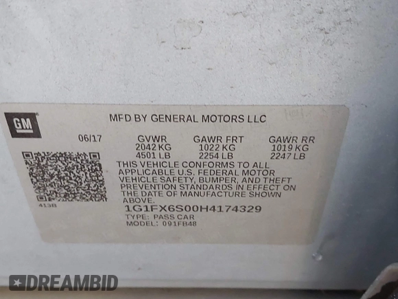 2017 Chevrolet Bolt EV Premier with VIN 1G1FX6S00H4174329, listed as a IAAI auction lot 42444274 with 84,193 mi miles and . Bid and sale history available at DreamBid. Image 9.