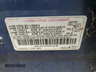 2003 Mitsubishi Outlander LS with VIN JA4LZ31G33U072138, listed as a Copart auction lot 63572054 with 108,858 mi miles and Non Repairable. Bid and sale history available at carsss.com. Image 12.