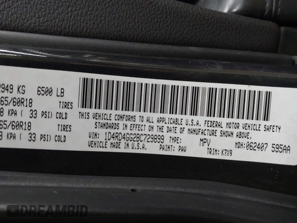 2011 Dodge Durango Crew with VIN 1D4RD4GG2BC729899, listed as a IAAI auction lot 41414720 with 209,281 mi miles and . Bid and sale history available at DreamBid. Image 9.