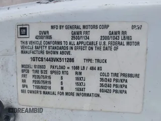 1997 GMC Sonoma z VIN 1GTCS1443VK511286, wystawiony jako IAAI lot #42236026 z przebiegiem 154 768 mil mil oraz . Historia ofert i sprzedaży dostępna na DreamBid. Obrazek 9.