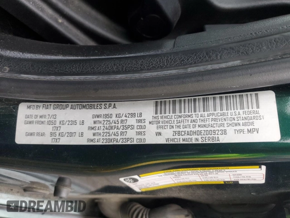 2014 FIAT 500L Trekking with VIN ZFBCFADH0EZ009238, listed as a Copart auction lot 42465845 with 104,858 mi miles and Salvage Title. Bid and sale history available at DreamBid. Image 12.